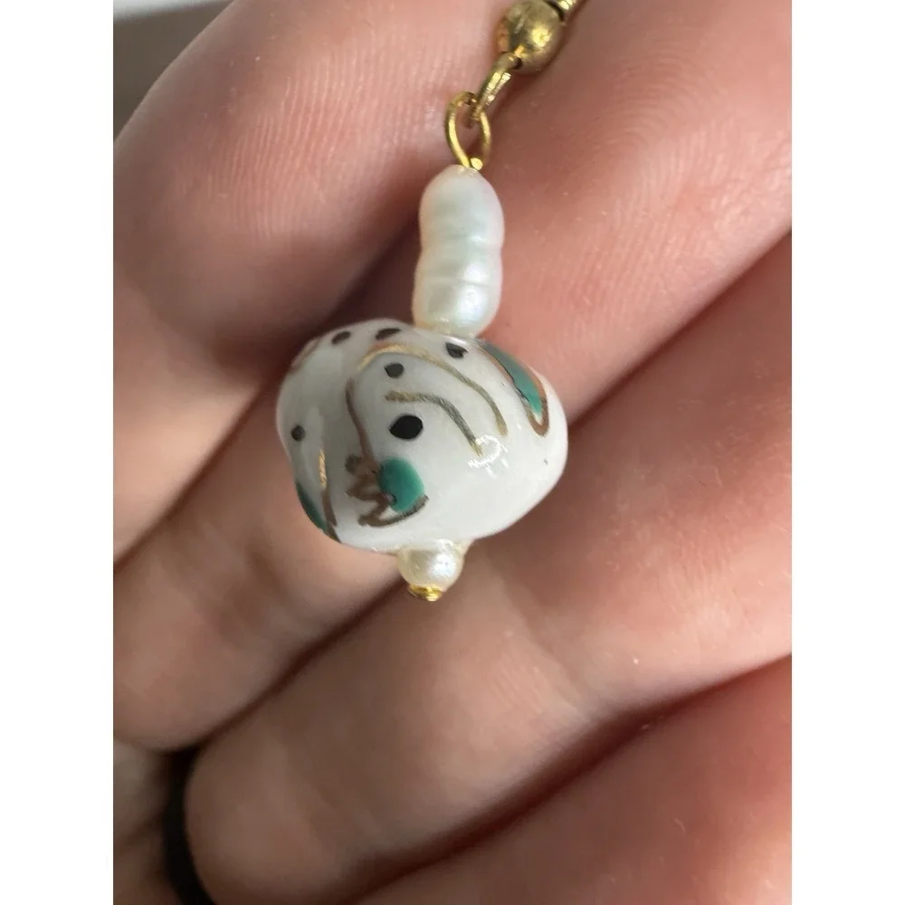 Vintage Ceramic Frog Hand Painted Dangle Drop Pierced Earrings